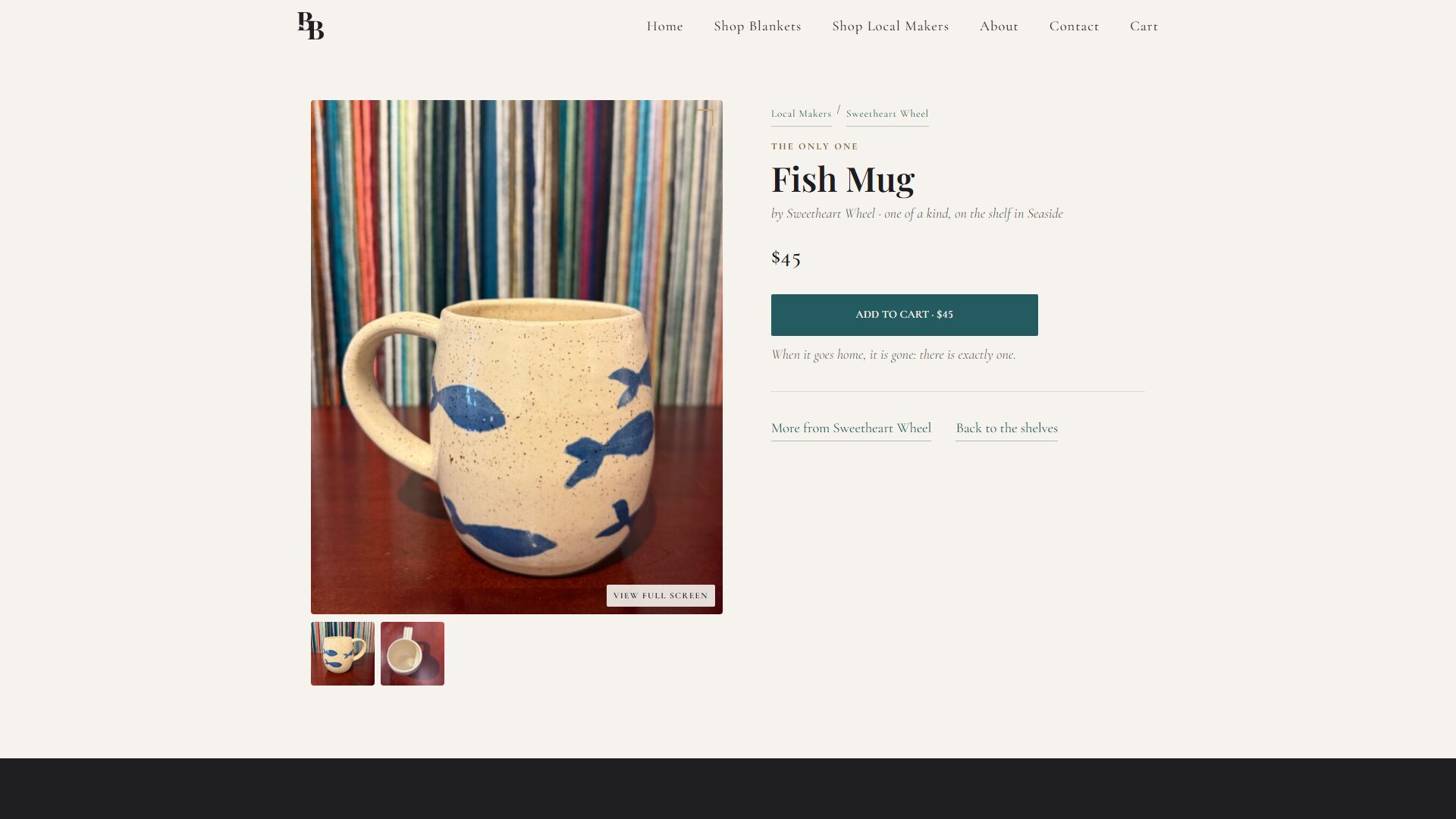 One of a kind Fish Mug piece page with photo gallery and add to cart
